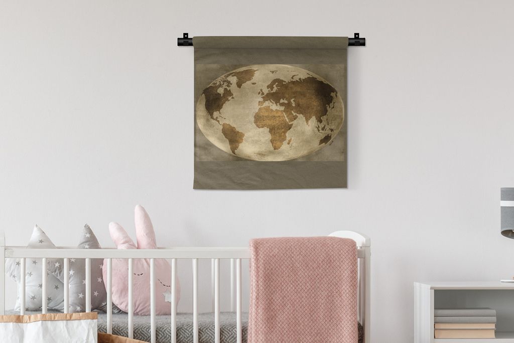 MuchoWow Wandteppich Wandbehang Weltkarte - Globus - Retro 60x60 cm Tapisserie Dekoration Wandtuch - Dekorationen - Wand Decke