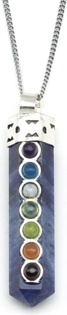 Pendentif Collier Lapis Lazuli de Lithothérapie avec 7 Pierres de Chakra