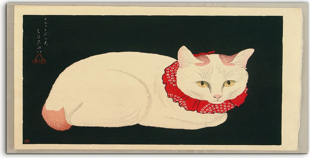 Coloray Glasbild 140x70 Wandbild Glasbilder Kunstdruck Katzentier Japanische Kunst