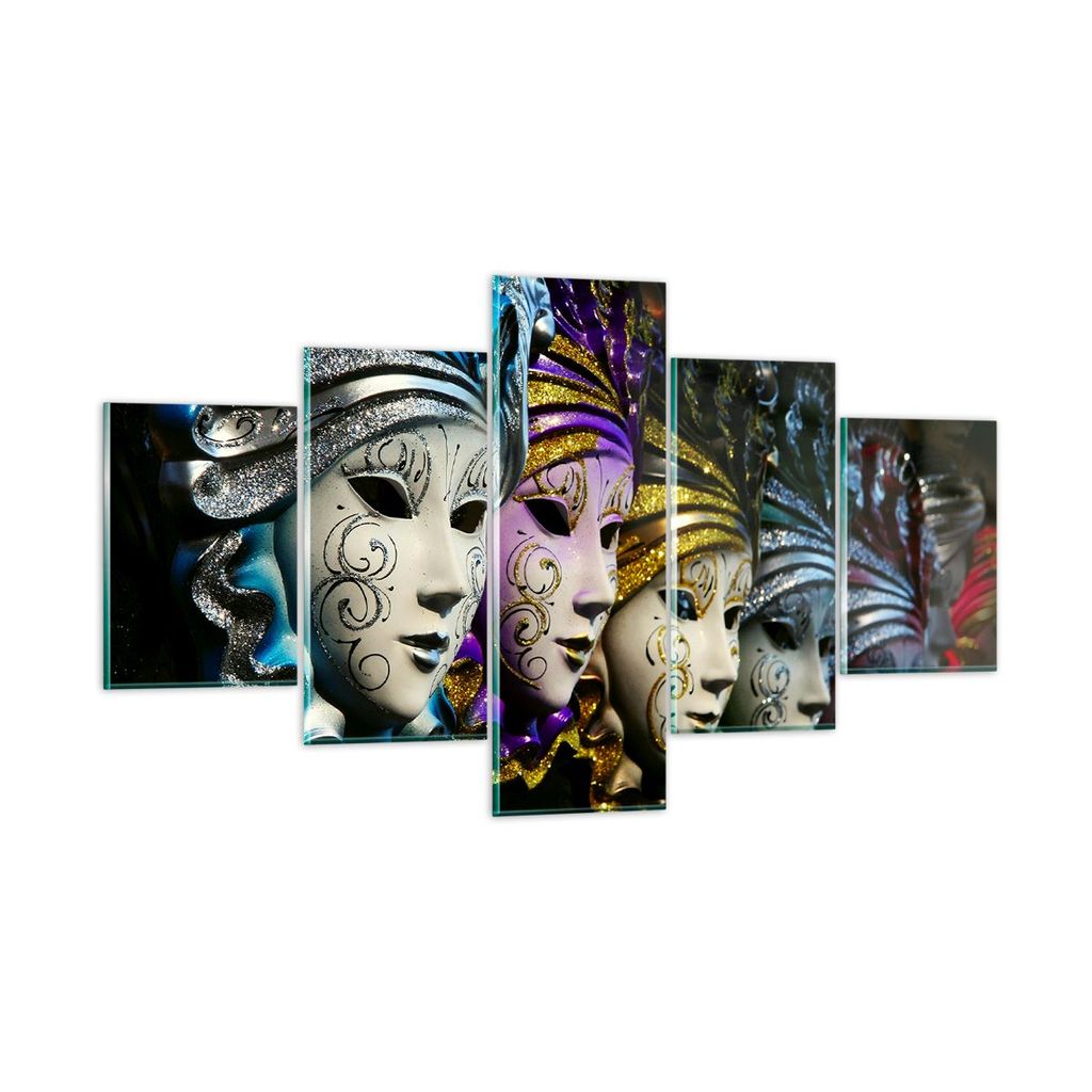 Bilder auf glas - Abstrakt Maske Feder Festival - 125x70cm - Glasbilder - Wandbilder - Kunstdruck - zum Aufhängen bereit - Wanddekoration aus Glas...