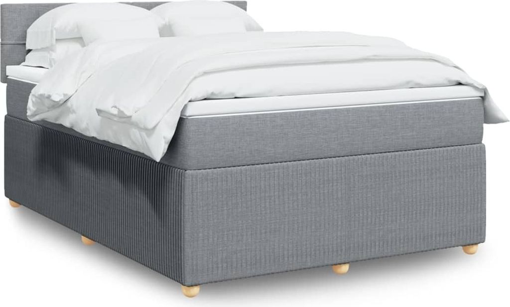 Möbel Boxspringbett mit Matratze Hellgrau 160x200 cm Stoff - Klassische Bettrahmen 3289807