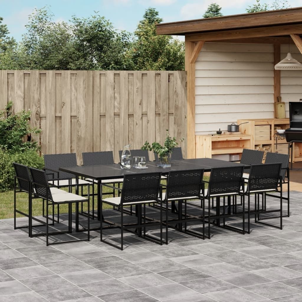 Maison Exclusive - 13-tlg. Garten-Essgruppe mit Kissen Schwarz Poly Rattan