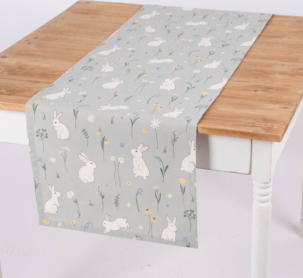 Tischläufer Cute Rabbit Garden mint 40x160cm von SCHÖNER LEBEN.