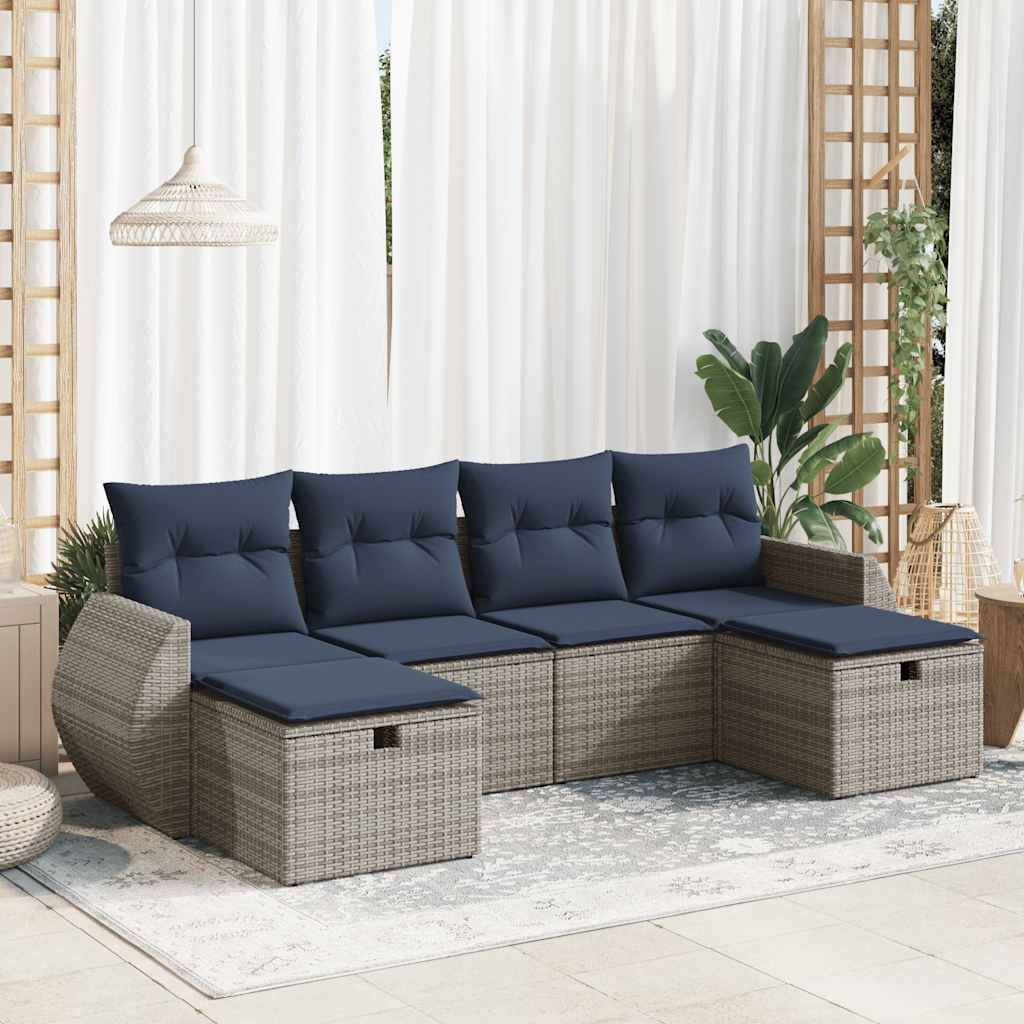 Maison Exclusive - 6-tlg. Garten-Sofagarnitur mit Kissen Grau Poly Rattan