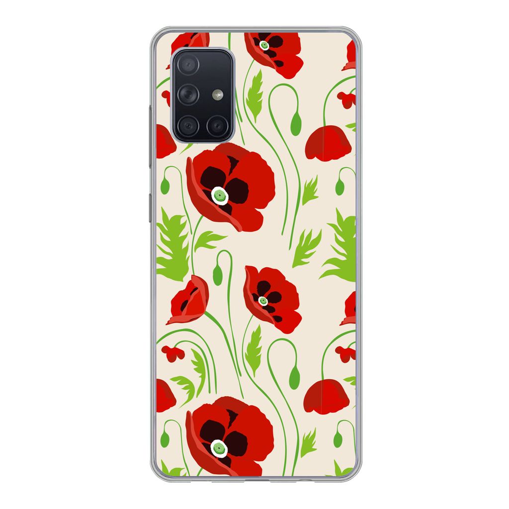 MuchoWow Handyhülle Schutzhülle Hülle für Samsung Galaxy A51 5G Blumen - Mohn - Muster Silikon Softcase Handy Hülle - Abbildung
