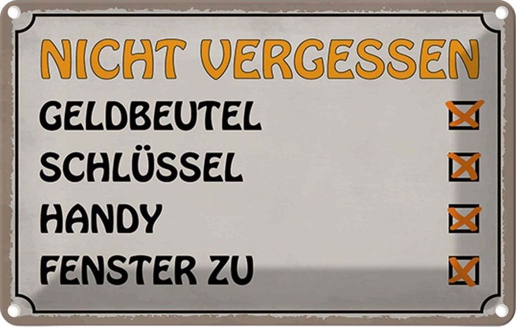 vianmo Blechschild 12x18 cm Liste nicht vergessen Geldbeutel Spruch Zitat