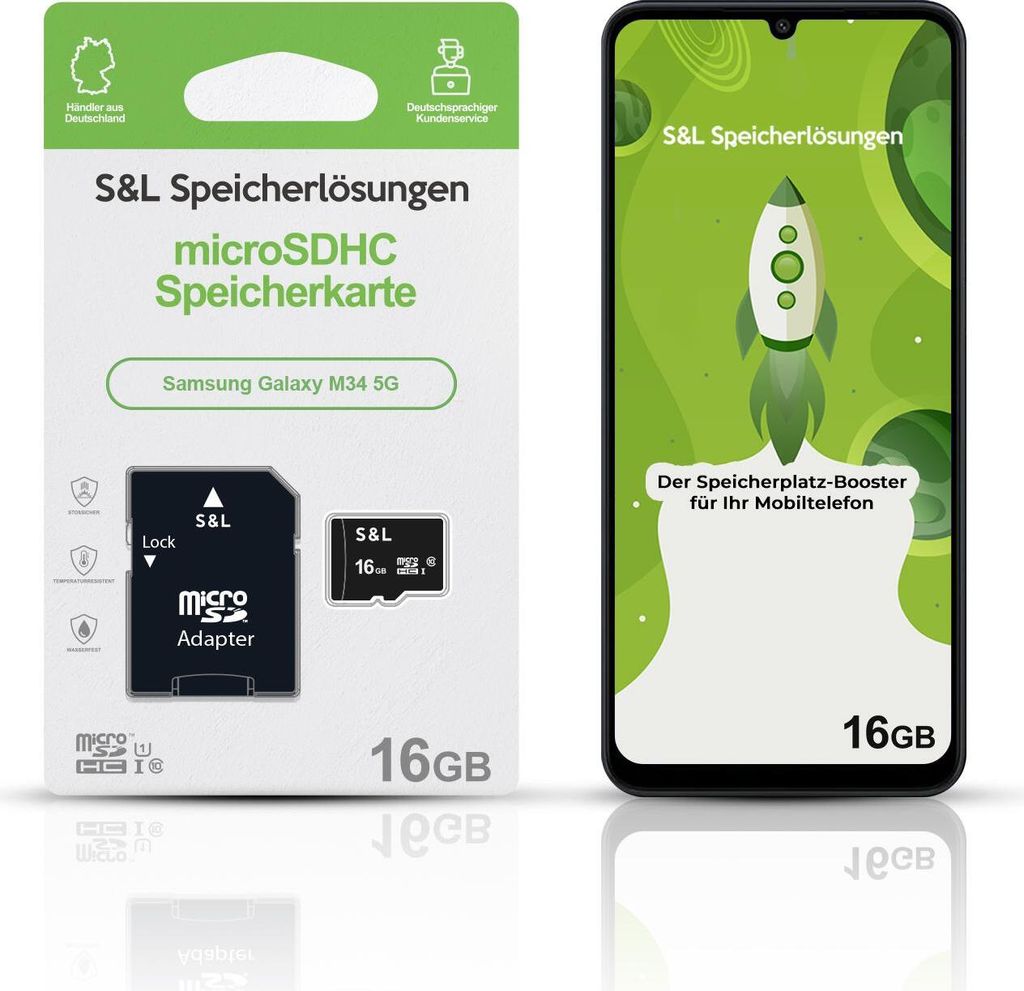 microSD Speicherkarte S&L für Samsung Galaxy M34 5G - Speicherkapazität: 16 GB