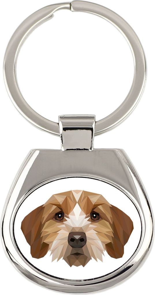 Basset Fauve de Bretagne - geometrischer Schlüsselanhänger mit Foto und Aufschrift Art-Dog