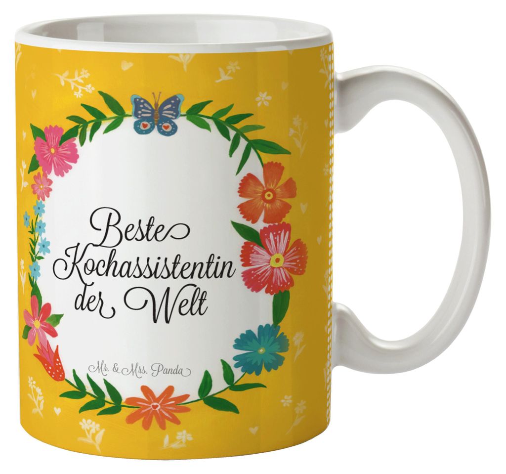 Mr. & Mrs. Panda Becher Kochassistentin - Geschenk, Bachelor, Keramiktasse, Teetasse, Schenken, Dekotasse, Kaffeetasse, Berufsschule, Kaffeebecher,...