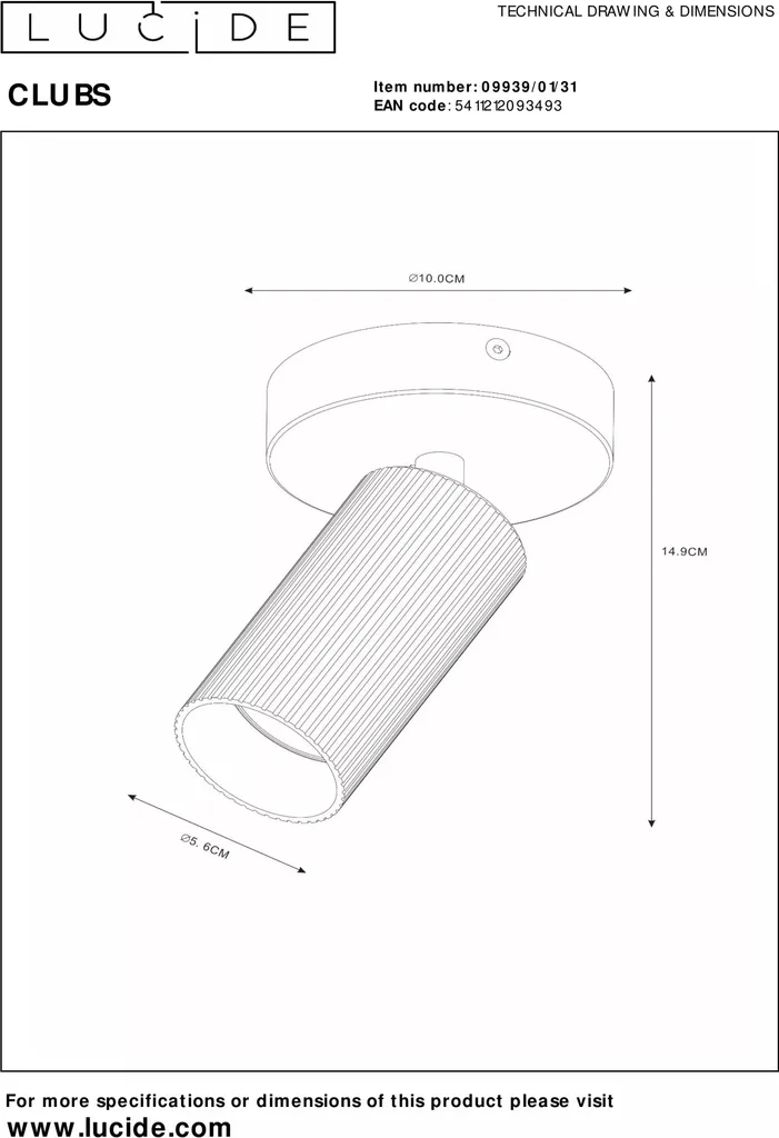 Spot plafond blanc CLUBS - Solution d'éclairage compacte pour petit espace