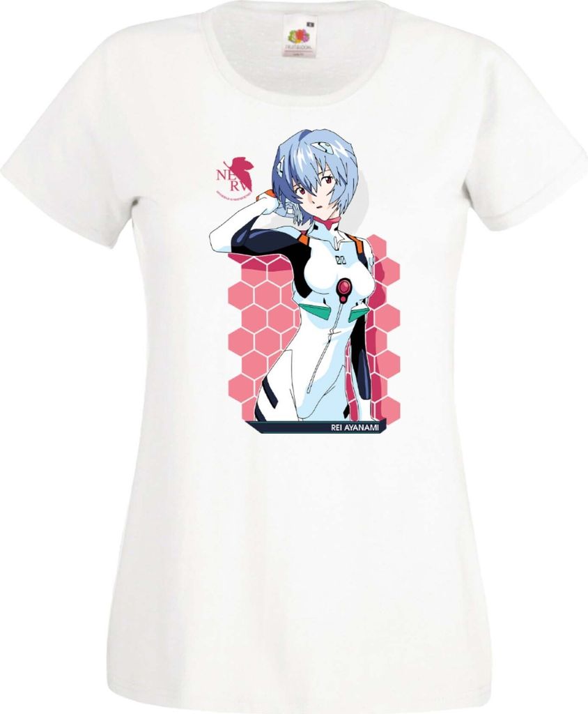 Damen T-Shirt Anime Manga Neon Anime Genesis Manga Evangelion Rei Ayanami 02 Rei Neon, Lady 2XL / Weiß
