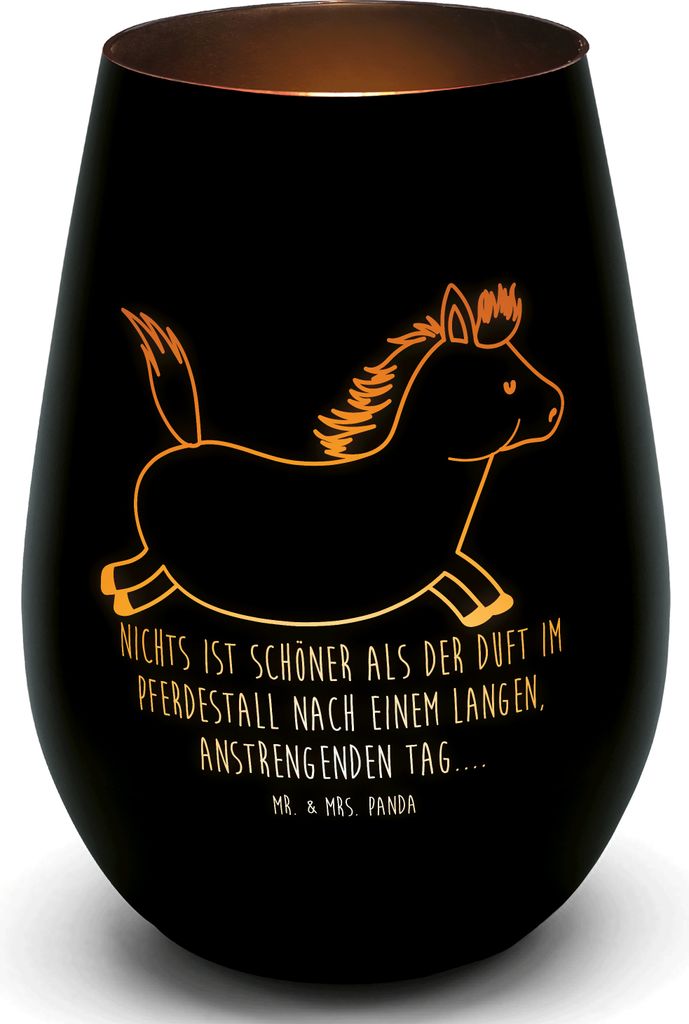 Mr. & Mrs. Panda Windlicht Glas Pferd Springen - Schwarz - Geschenk, Pferde, Teelichthalter, Bauernhof, Laterne, Kerzenglas, Stall, Outdoor, kerzen...