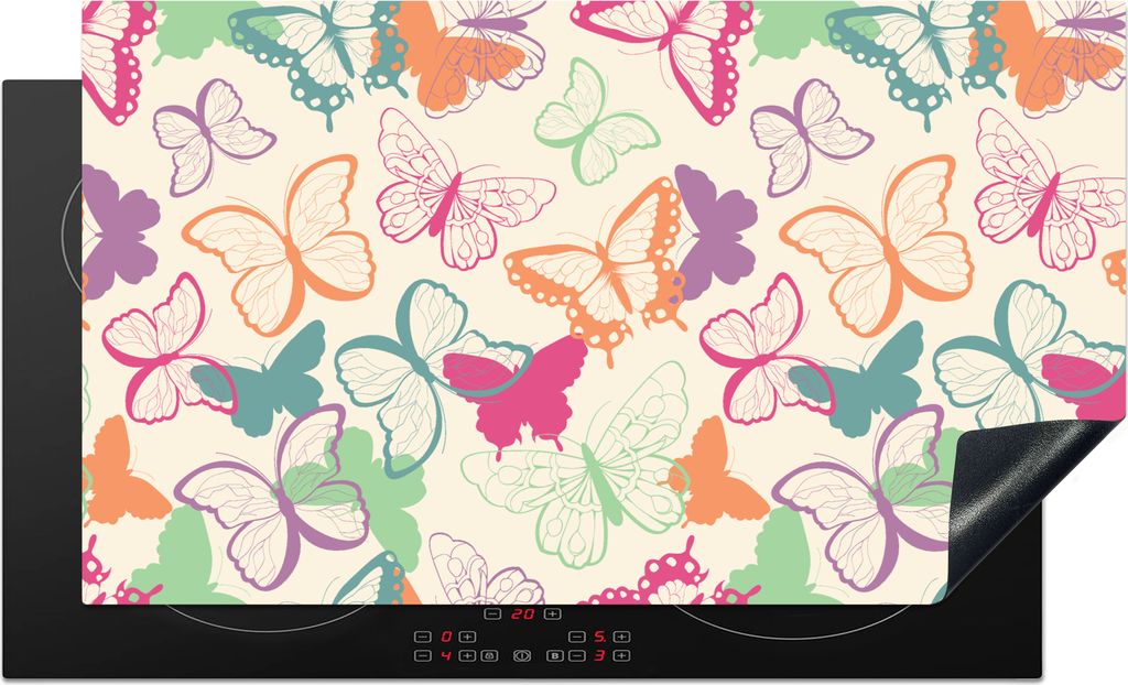 KitchenYeah Herdabdeckplatte Schmetterlinge - Muster - Insekten , 91x52cm, Küche Deko, Glaskeramikfeld Herdabdeckung, Abdeckplatte fùr Kochfeld