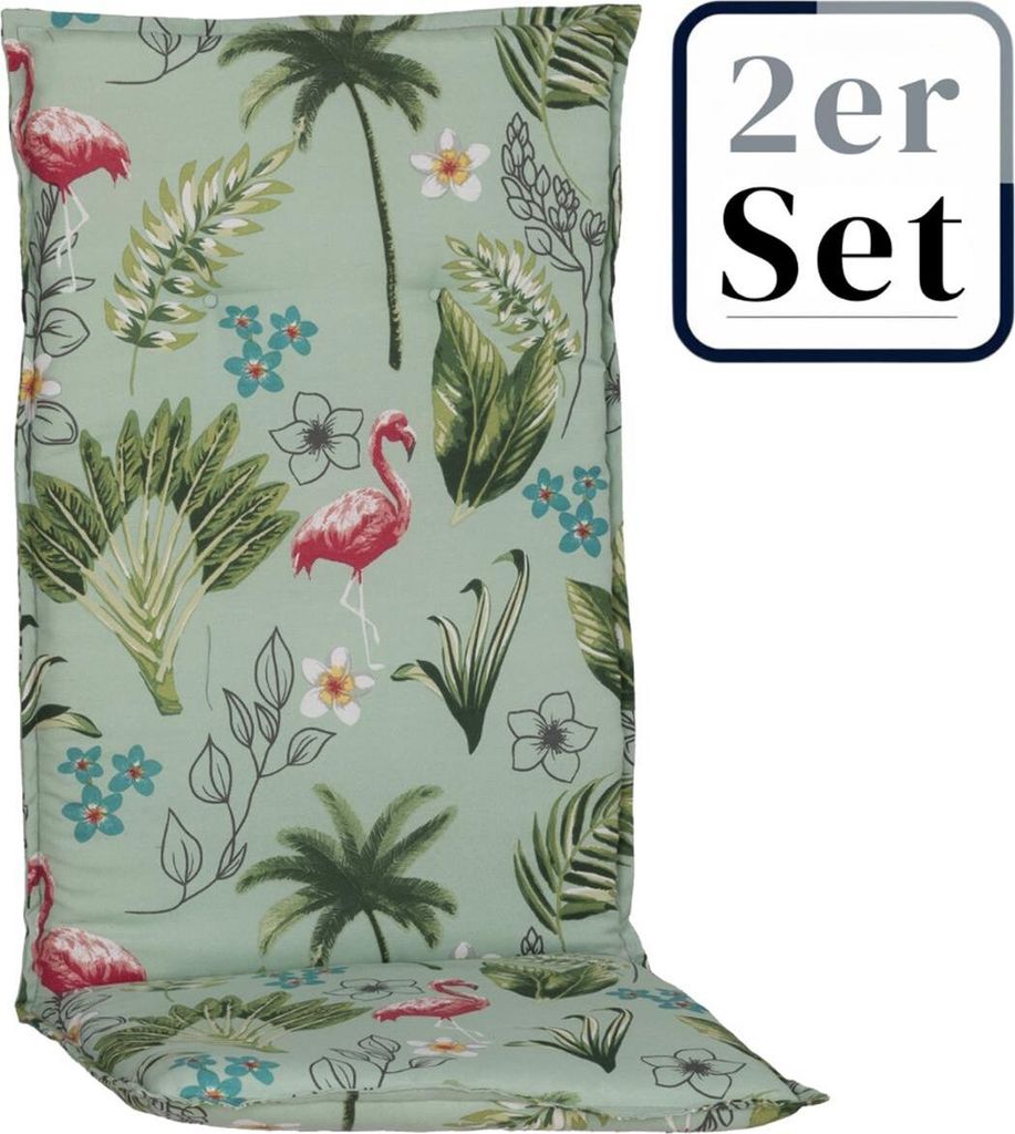 2er Set Hochlehner Auflage Genua, Motiv - Palme, Flamingo, grün, 120x48,00x5,00cm