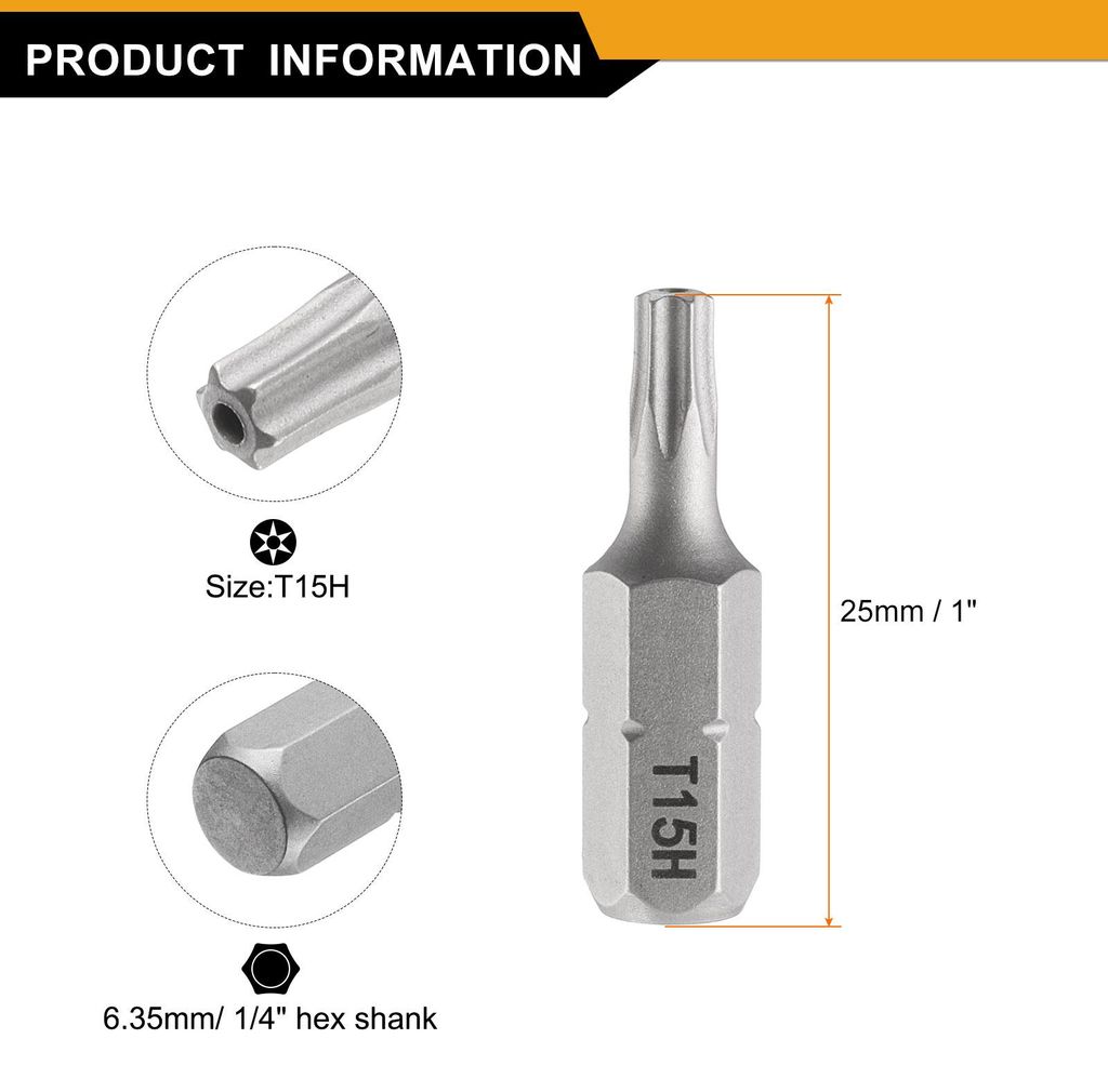 2 Stš¹ck T15H Schraubendreher Torx Bit Set 1/4 Zoll Sechskantschaft 25mm/1 Zoll L?nge Magnetisch Stern 6 Punkt Kopf Sechskant Bits S2 Stahl Bitsa...
