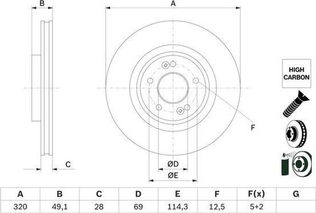 2x BOSCH Bremsscheibe 0 986 479 F35 für HYUNDAI Santa Fé III (DM) 49 1mm 320mm