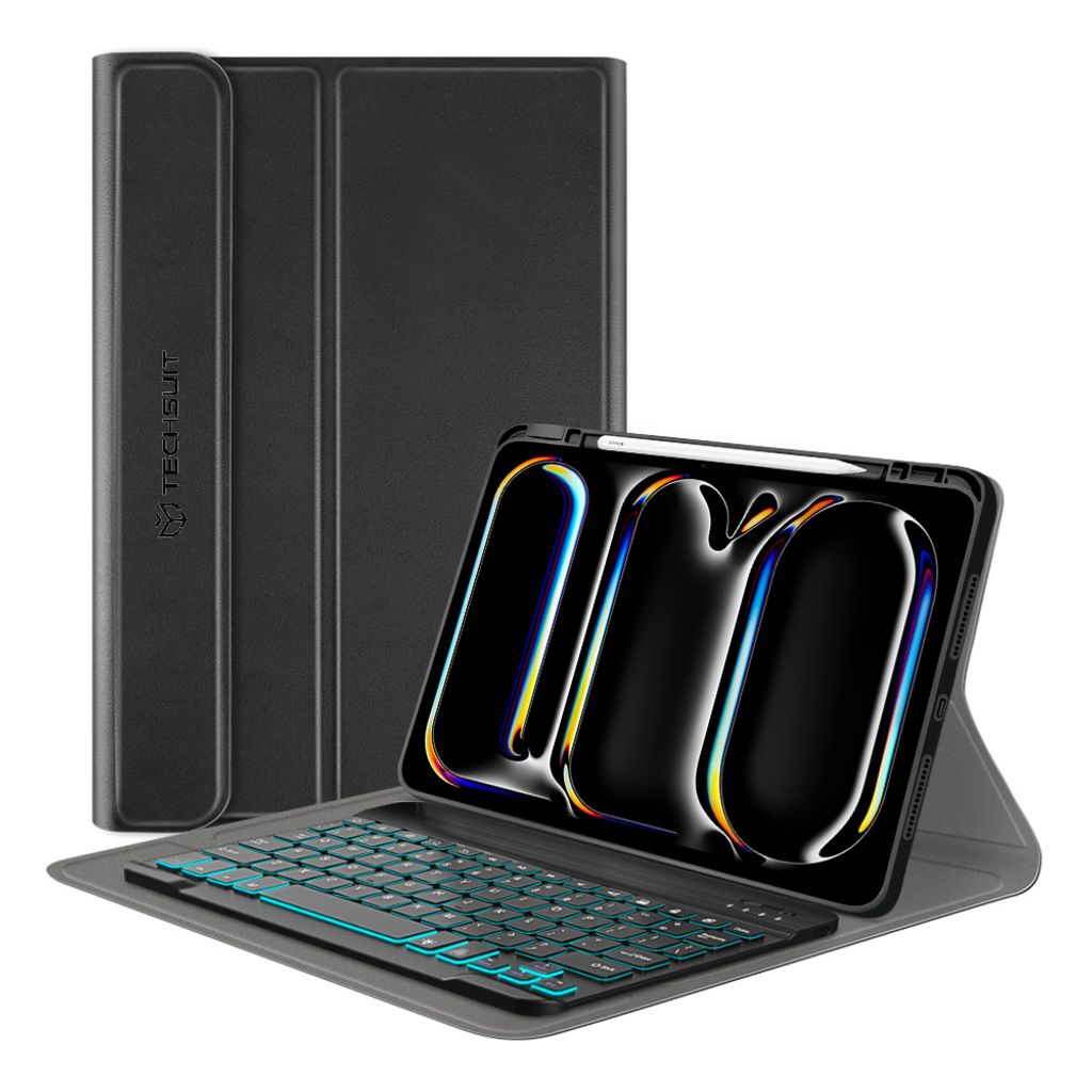 Techsuit Cozy Tablet-Hülle mit drahtloser Tastatur QWERTY und Pencil-Halter für Apple iPad Pro 11 2024 - Schwarz