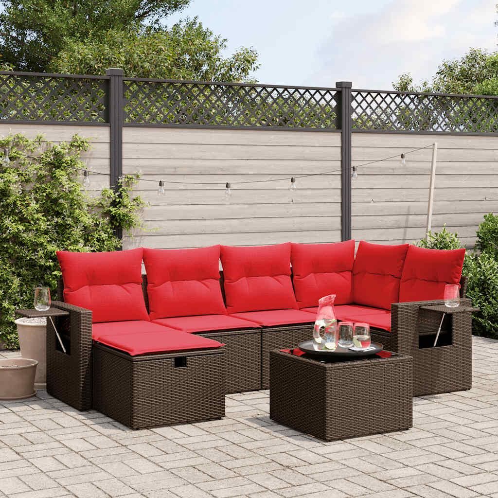 Maison Exclusive - 7-teiliges Gartensofa-Set mit Kissen, braun, Polyrattan