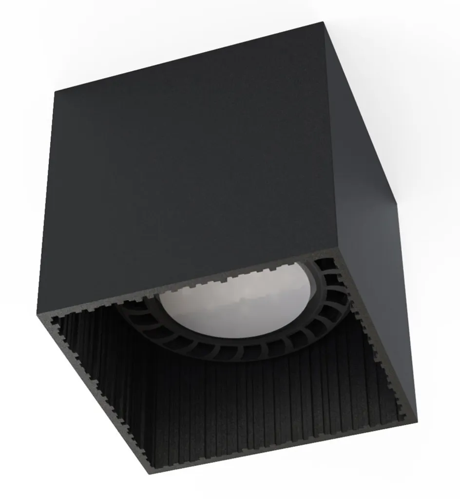 Plafonnier Spot de Plafond Carré Noir ES111 Groove en Aluminium