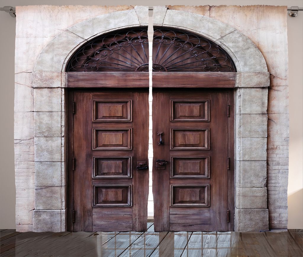 ABAKUHAUS Rustikal Rustikaler Vorhang, Gewölbte Venetian Tür, Wohnzimmer Universalband Gardinen mit Schlaufen und Haken, 280 x 175 cm, Braun Creme