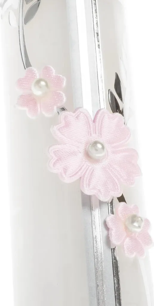 Elegante Candela Battesimo Bimba: Fiori Rosa, Perla e Scatola Inclusa - 5
