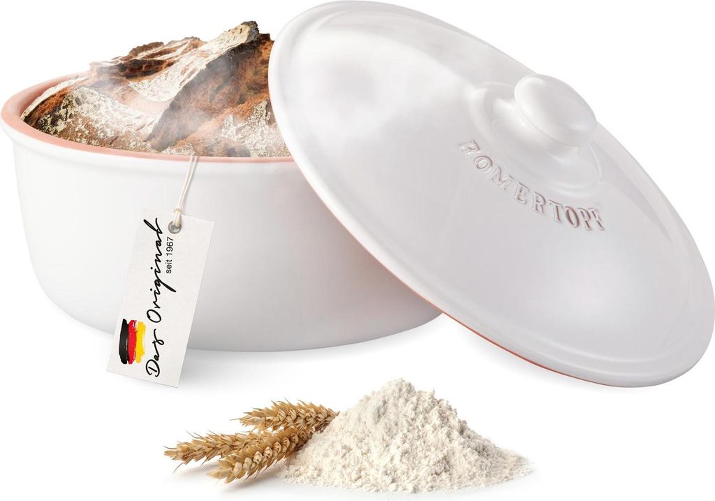 Römertopf Brotbacktopf rund, weiß MEDI