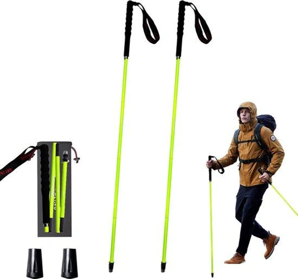 Bâtons de randonnée pliables 120 cm en aluminium jaune - Lot de 2