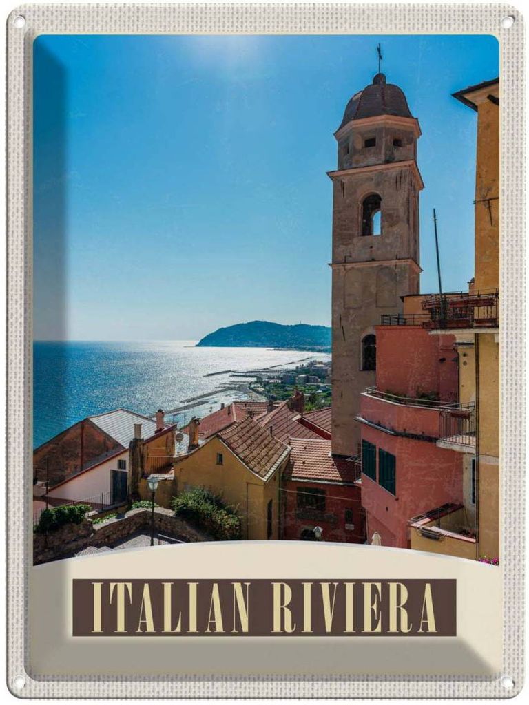 vianmo Blechschild 40x30 cm Italien Riviera Urlaub Meer Stadt Strand Bildmotiv Reisemotiv Abenteuer Reisen Europa