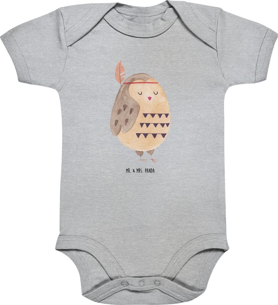 Mr. & Mrs. Panda Babybody Eule Federschmuck 12. - 18. Monat - Heather Grey - Geschenk, Abenteuer, Babystrampler, Strampler, babykleidung body, Kurz...