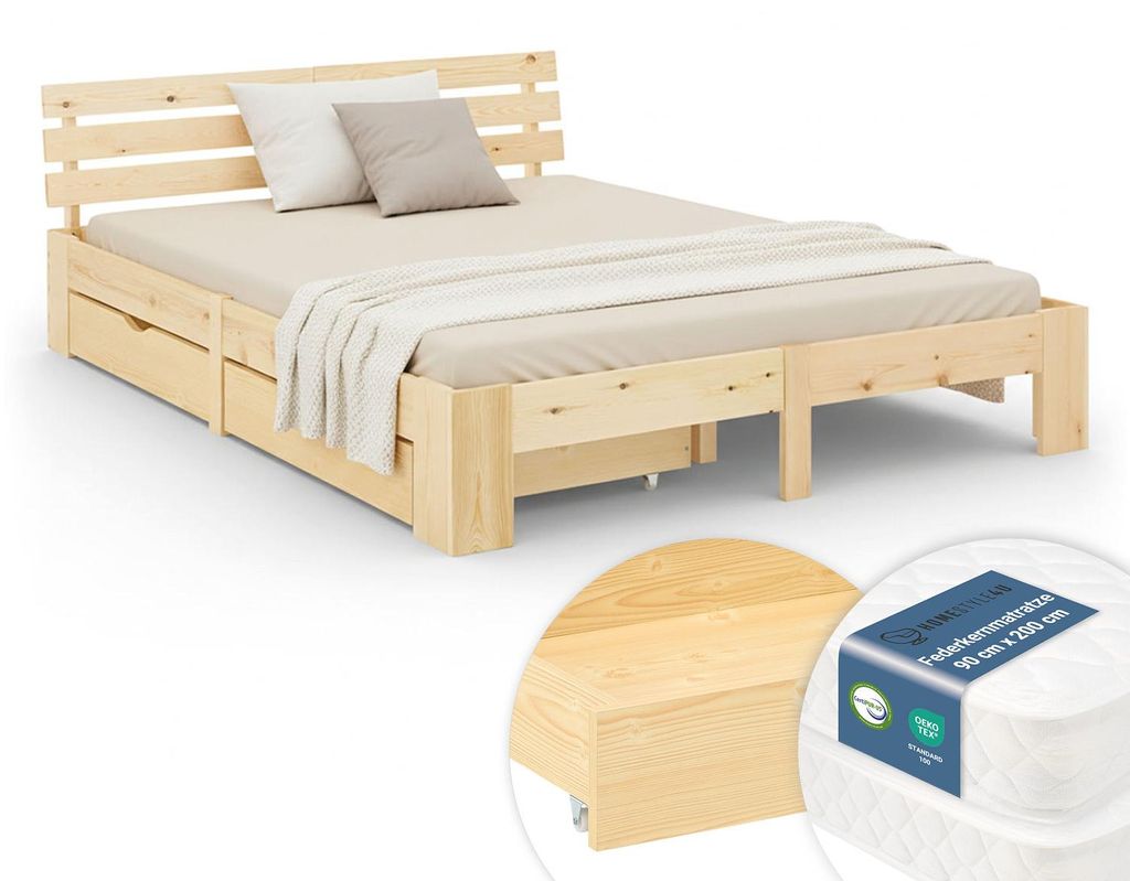 Drevená posteľ Homestyle4u, rozmery 180x200 cm, s 2 Obrázok produktu 