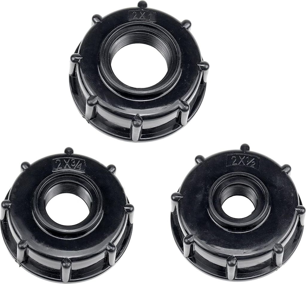 3-teiliger IBC-Ablauftank-Adapter, Kunststoff-Wassertankdeckel-Adapter auf IBC-Adapter S60x6, Armaturen, Grobgewinde, Wasserhähne, 1/2 3/4 1 Zoll,...