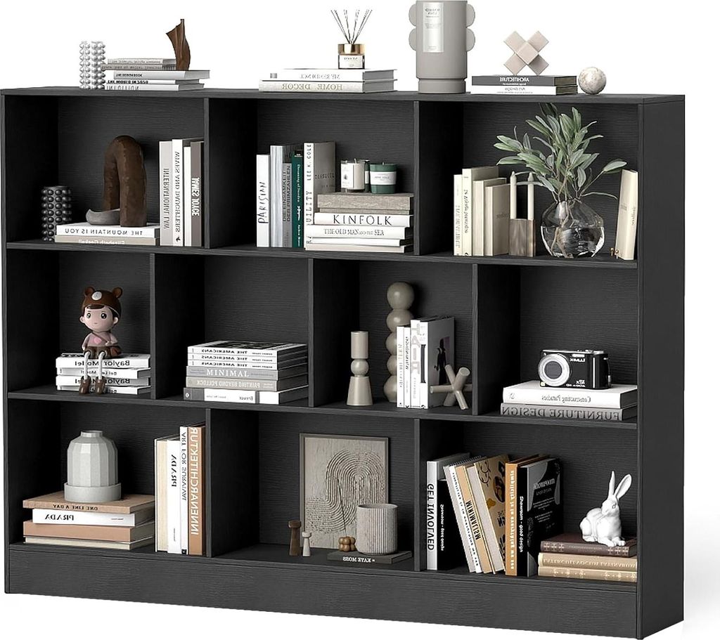KOMFOTTEU Bücherregal 10 Fächern, Offenes Würfelregal 3 Ebenen, Standregal Aufbewahrungregal mit Kippschutz, Büroregal Spielzeugregal Holz (Sch...