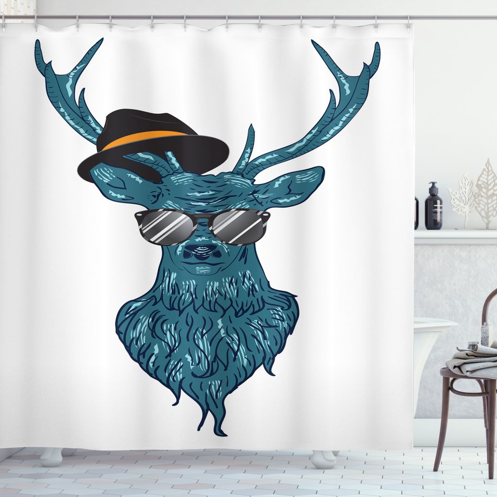 ABAKUHAUS Geweih Duschvorhang, Teal Hipster Antler Drucken, Pflegeleichter Stoff mit 12 Haken Wasserdicht Farbfest Bakterie Resistent, 175 x 220 cm...