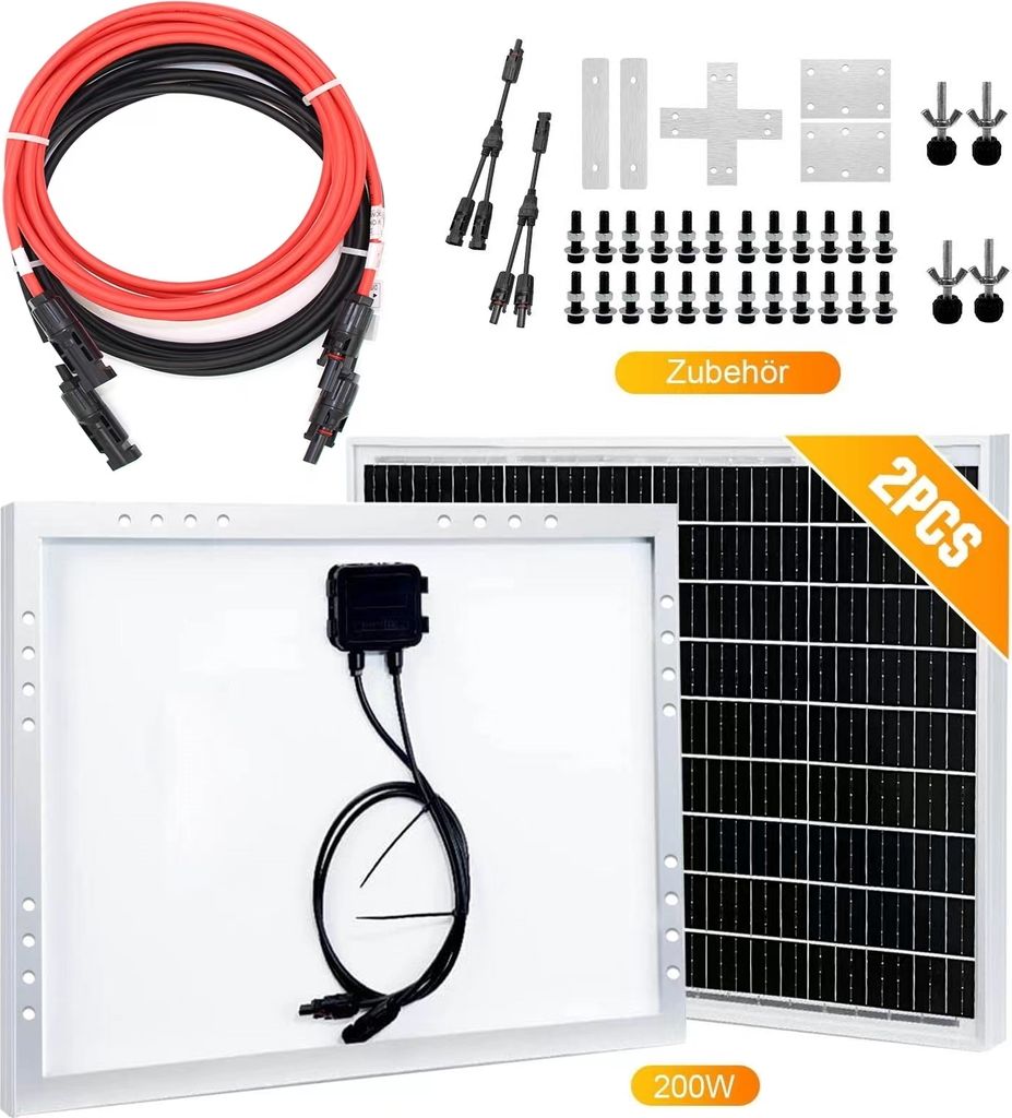 200W 12V Solar Panel Kit Monokristallin Photovoltaik Solarmodul mit MC4 Solarkabel Verlängerungskabel 0% MwSt