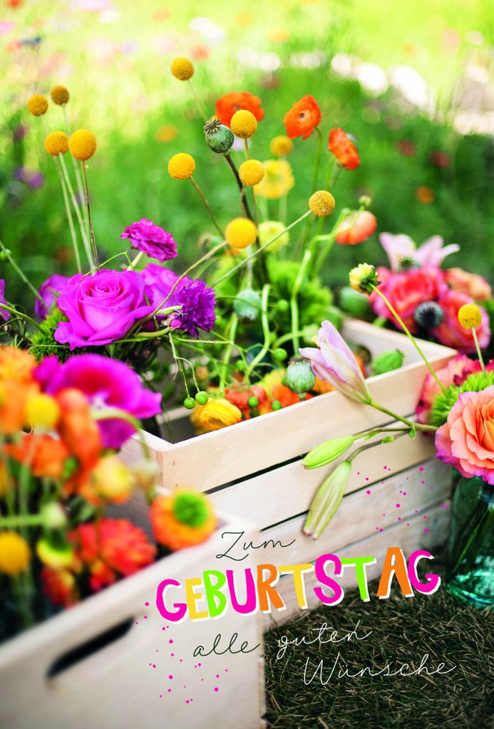 Geburtstag Karte mit Umschlag Blumen in Kisten