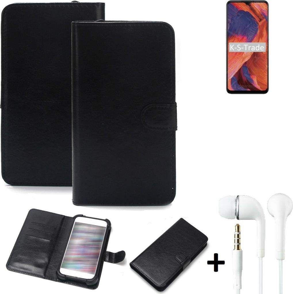 K-S-Trade Wallet Case Handyhülle kompatibel mit Nokia 3.4 Schutzhülle Flip cover Flipstyle Tasche Hülle Flipcover Slim Bumper schwarz + in ear