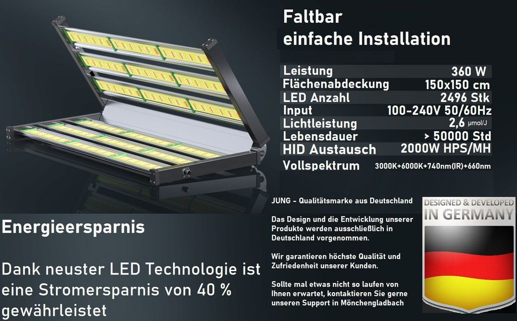 JUNG Vollspektrum LED Wachstumslampe PB360 Vollspektrum Produktbild 2