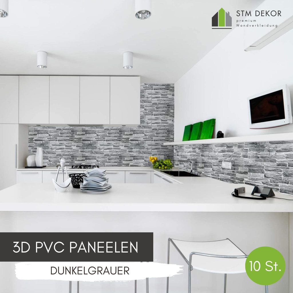 3D-Wandpaneele PVC | Schiefer Optik | Dunkelgrauer Schieferstein - 10 Platten - 5 m² | Für Wohnzimmer, Küche & Bad | Einfache DIY-Montage3D-Wand...