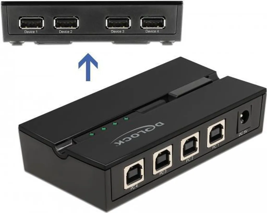 Switch USB 2.0 DELOCK 4 Ports avec Commutation Manuelle et Indicateur LED