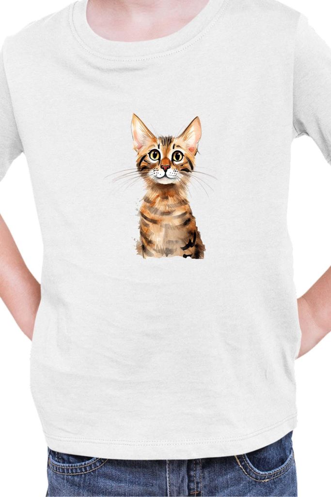 Kinder T-Shirt Funny Cats Breeds Serengeti Cat, 9-11 Jahr - 140 / Weiß