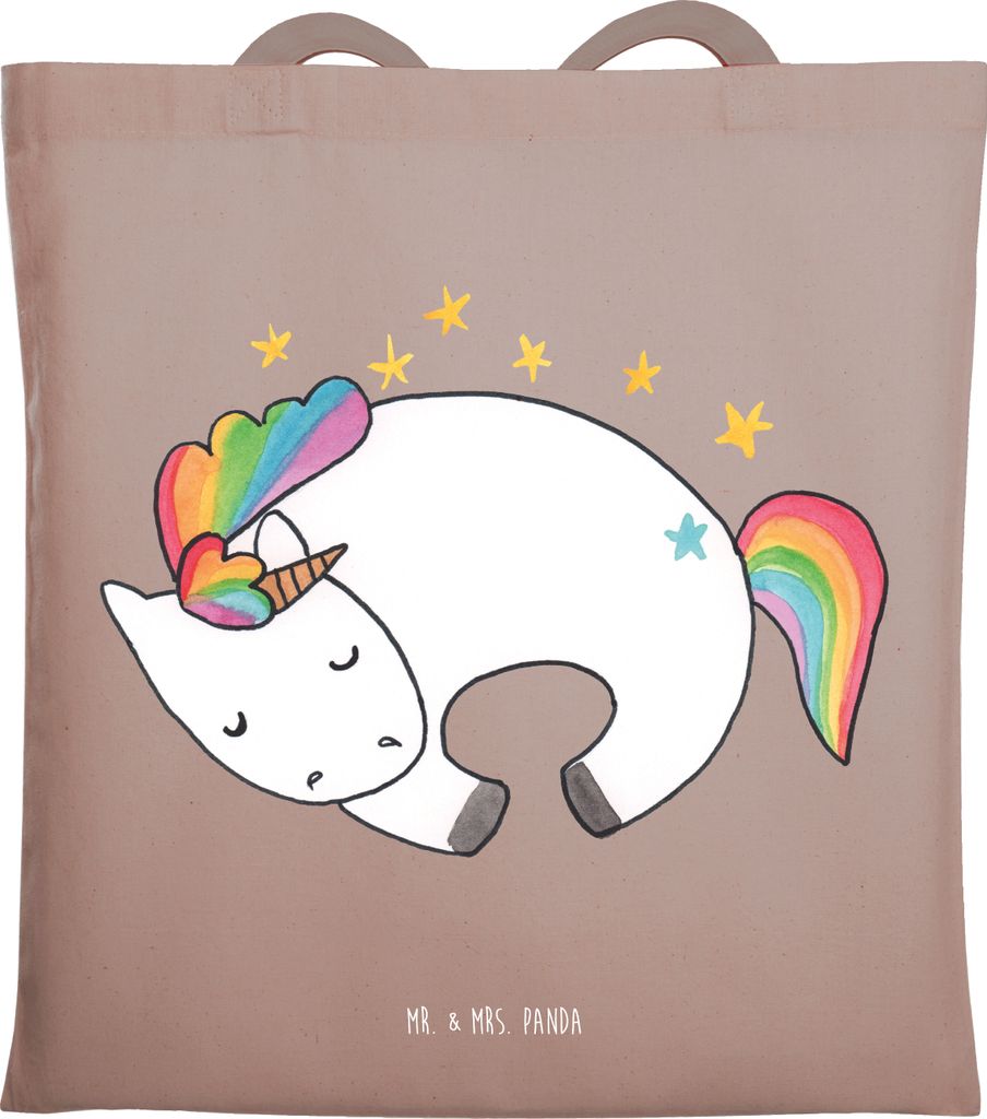 Mr. & Mrs. Panda Tote Bag Einhorn Nacht - Braun Pastell - Geschenk, Realität, Ruhe, Einhörner, Menschen, Schultasche, Jutetasche, Laptoptasche, U...