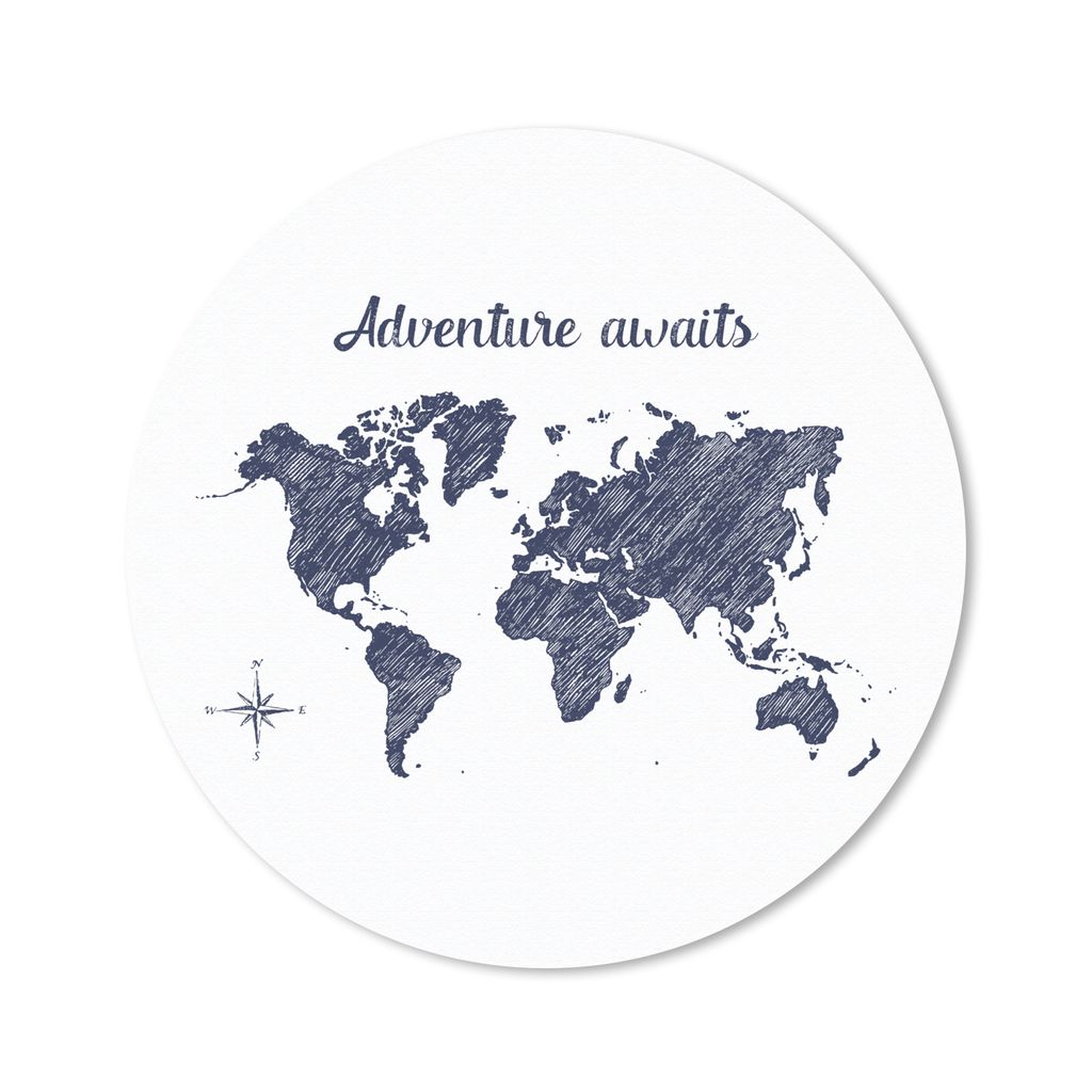 MuchoWow Mauspad Mousepad Weltkarte - Zitat - Blau 20x20 cm - Mousepads - Maus Mat - Pad - Mausunterlage - Schreibtischmatte