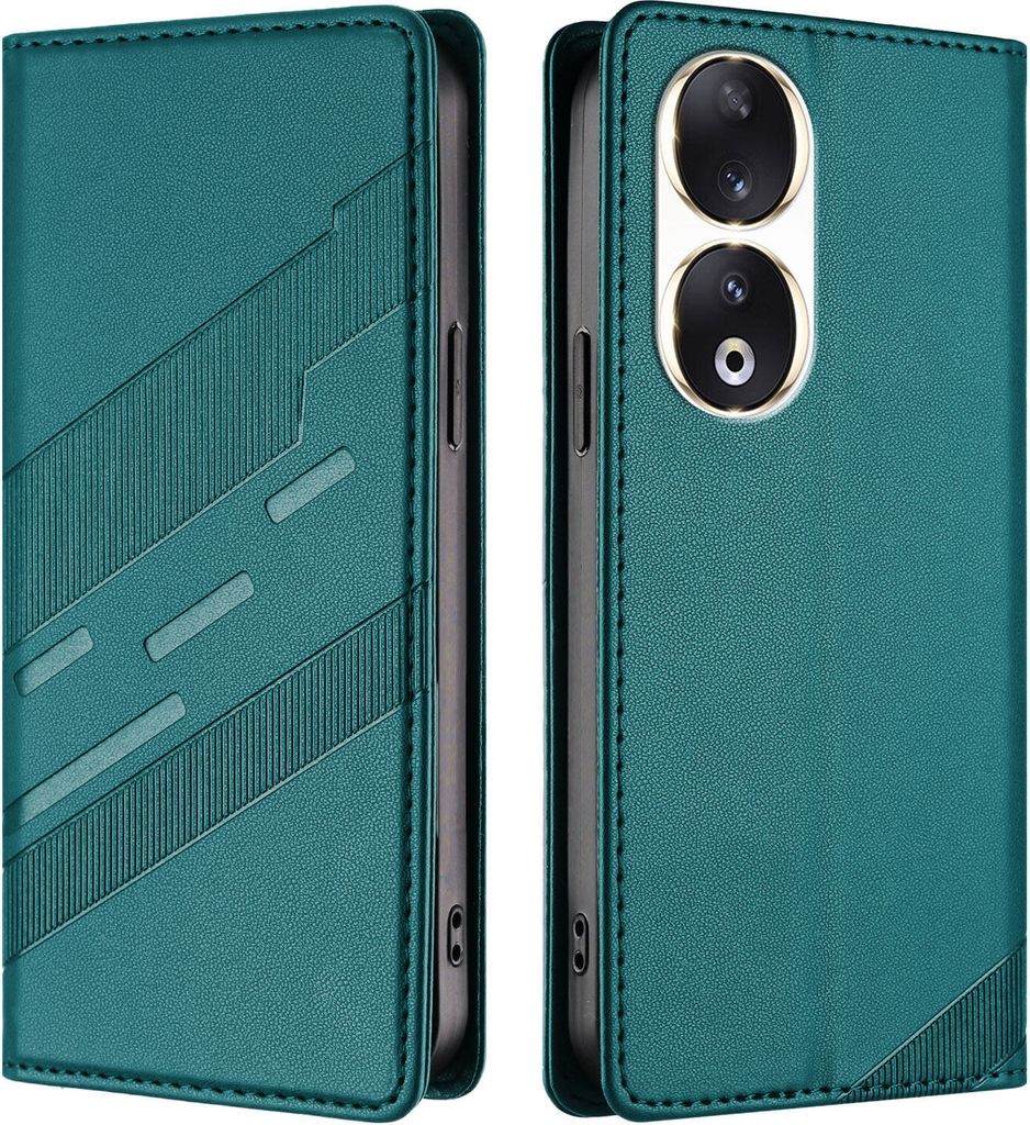 Hülle für Honor 90, Kunstleder Brieftaschen Handyhülle mit Kartenfach und Standfunktion Grün
