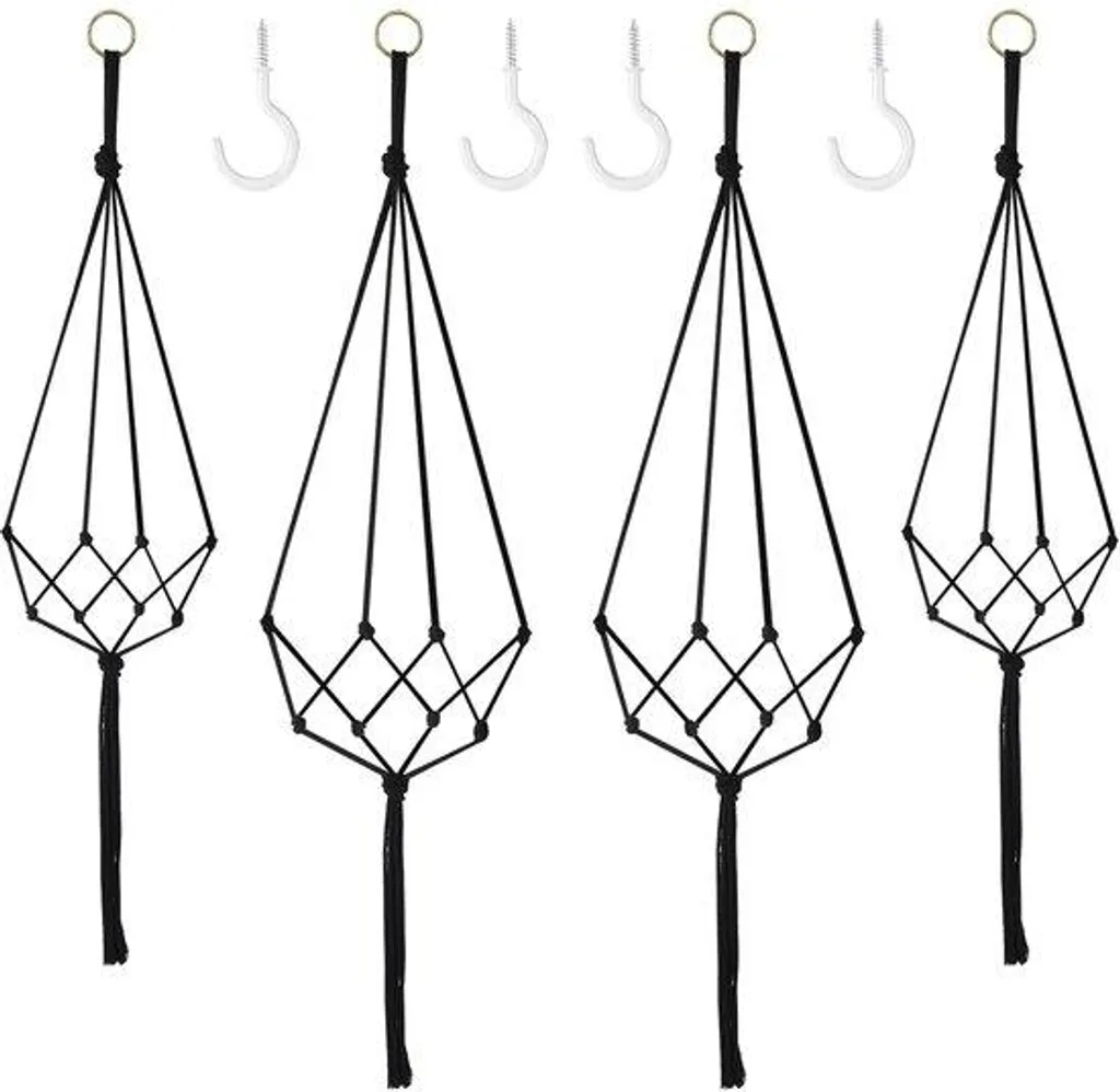 Suspension plante macramé noir lot de 4 : sécurisez vos fleurs en hauteur