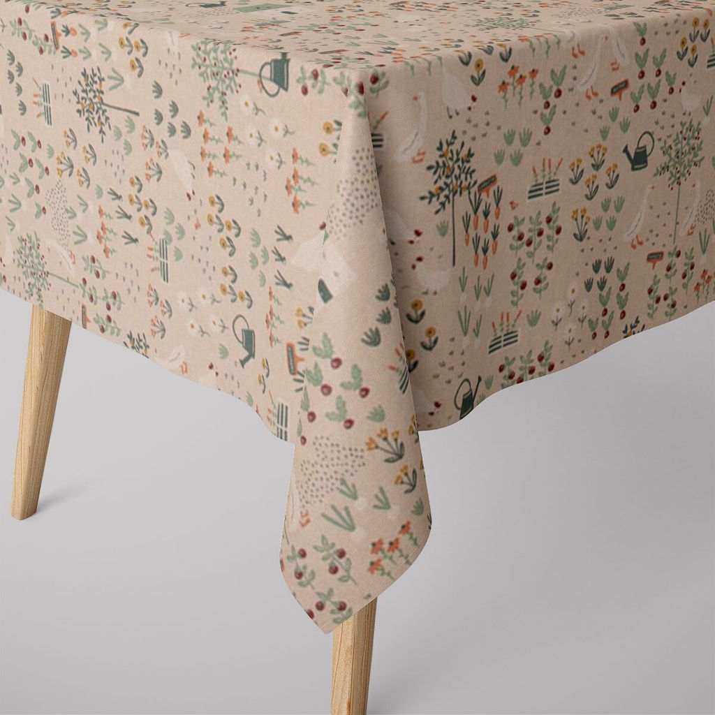 SCHÖNER LEBEN. Tischdecke Bauernhof Garten natur weiß mint Größe 110x110cm