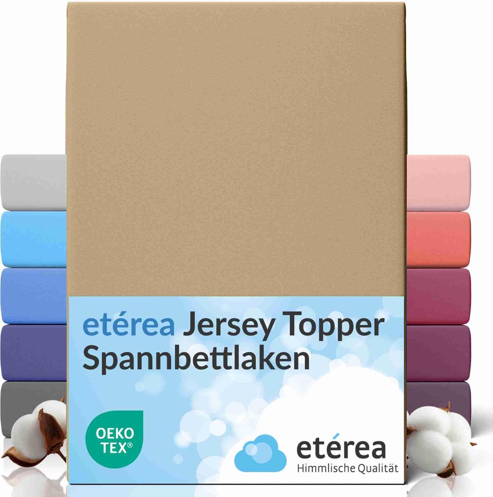 etérea Topper Jersey Spannbettlaken 180x200 - 200x200 cm – 100 % Baumwolle, formstabil & pflegeleicht - Taupe