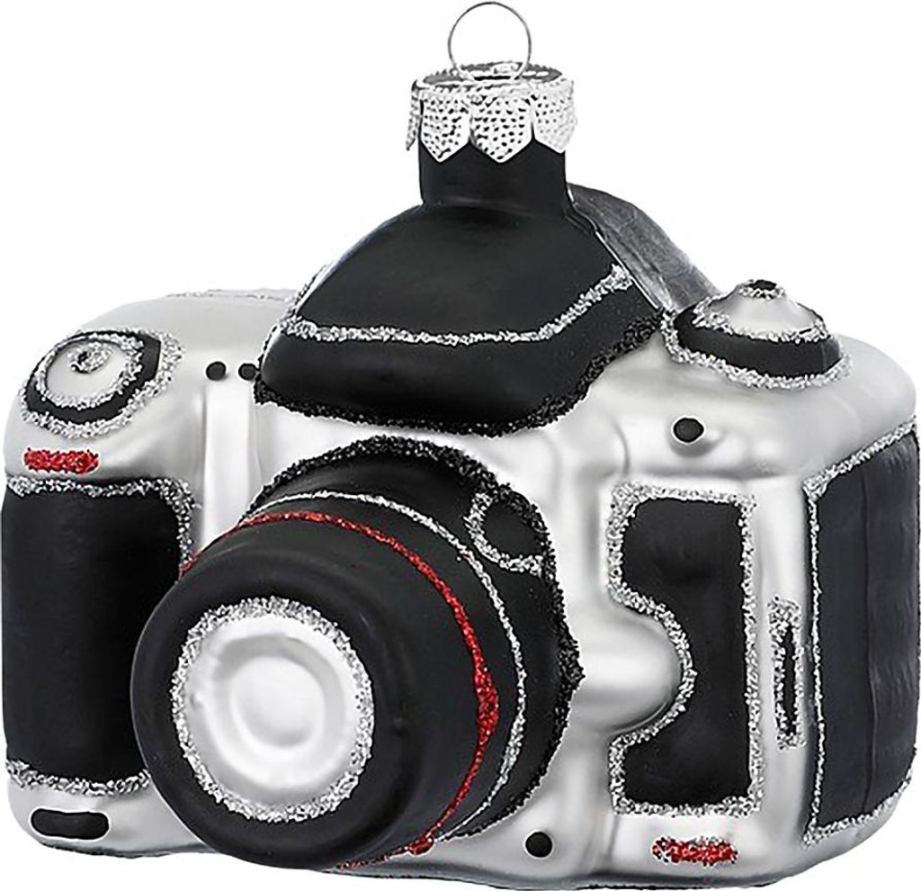 Christbaumschmuck Glas Fotoapparat Digitalkamera 6cm silber Produktbild 