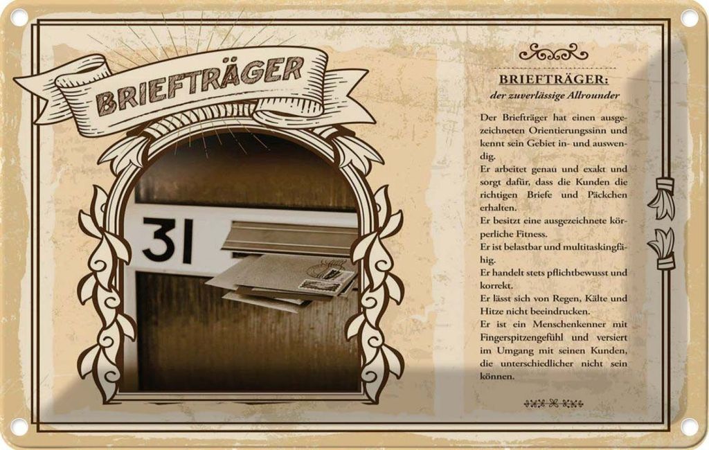 vianmo Blechschild 12x18 cm Briefträger Beruf Arbeit