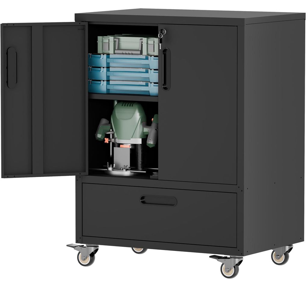 Werkstattwagen Heavy-Duty Schwarz/Grau 76x51x101,5cm Rollbarer Werkzeugschrank Abschlie?bar mit Verstellbaren B?den und Erh?hter Ablage fš¹r die ...