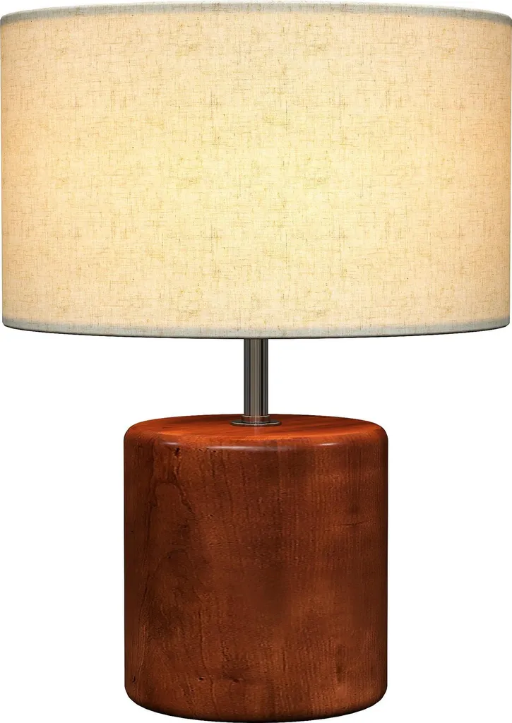 Lampe tactile en bois massif avec abat-jour lin E27 - Finition Olive